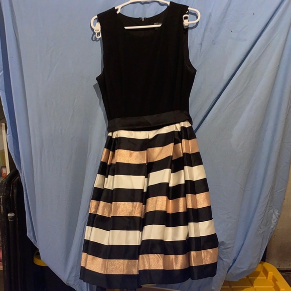 R&K Dresses & Skirts - Elegant Black and Rose-Gold Striped Dress